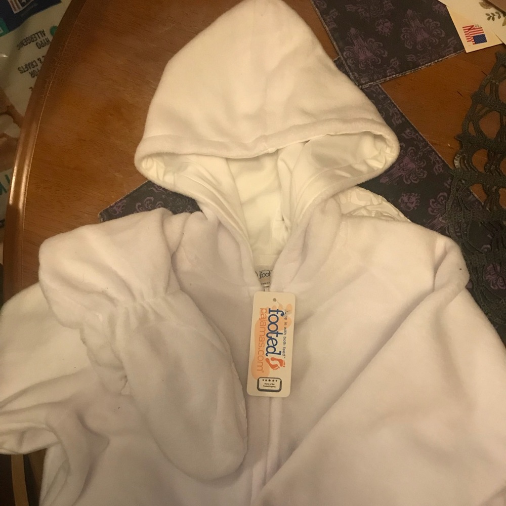 Hooded and footed white pjs